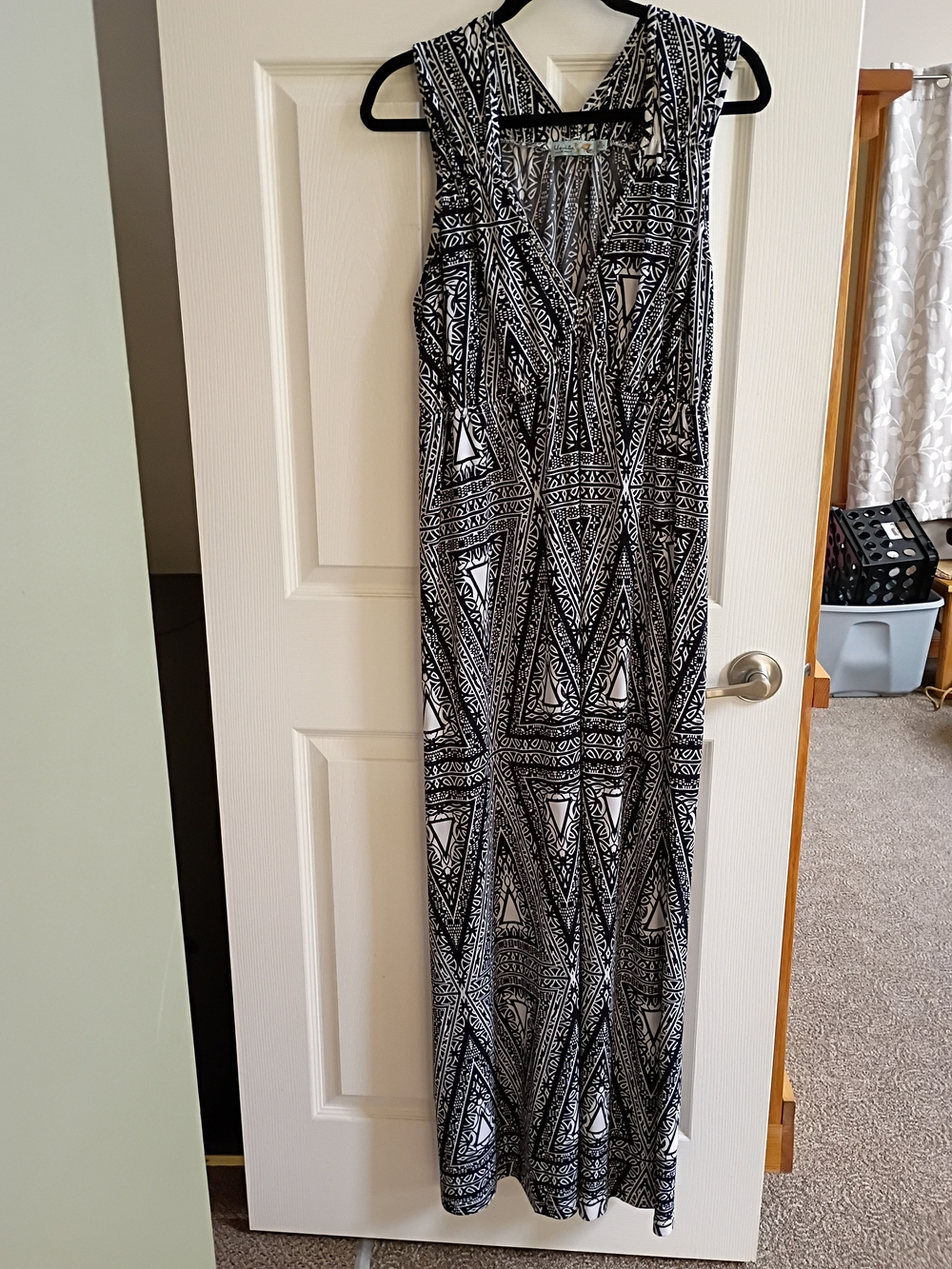 Unity World Wear Black & White Tribal Print V-Neck Maxi Dress